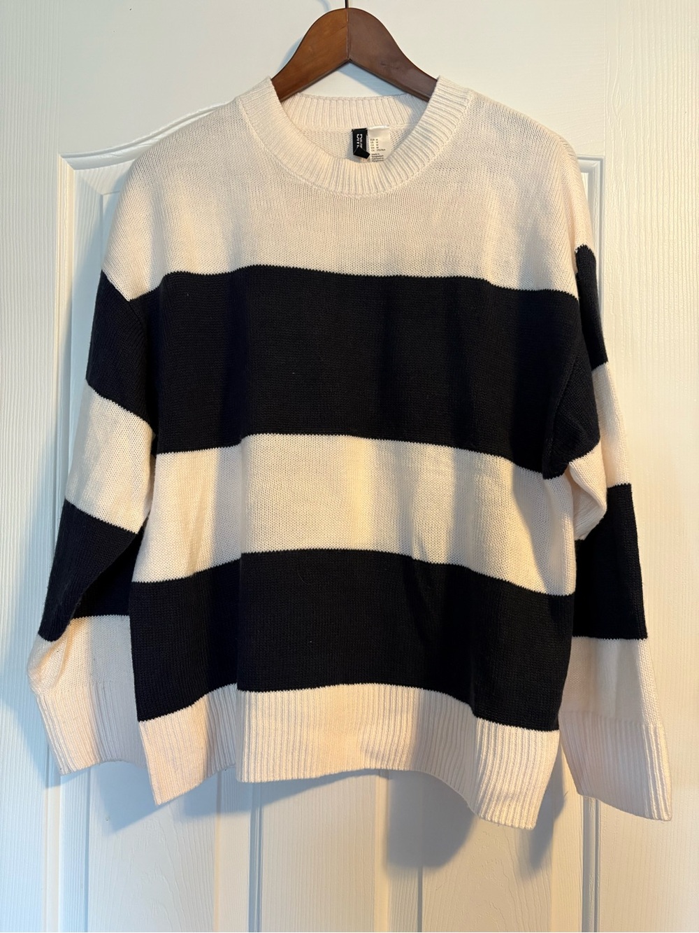 Classic Black and Cream Striped Crewneck Sweater